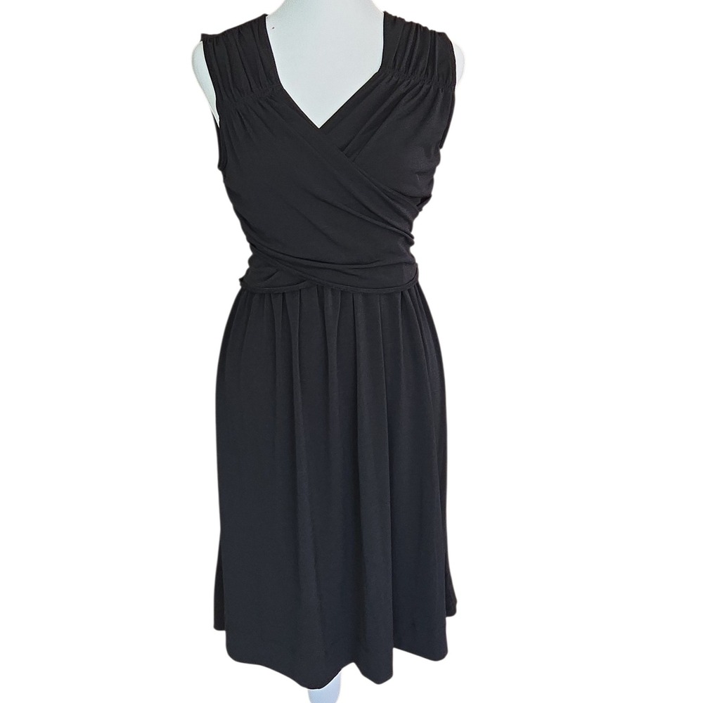 Apostrophe Stretch Black Sleeveless Wrap Bodice Knee Length Dress Womens Large